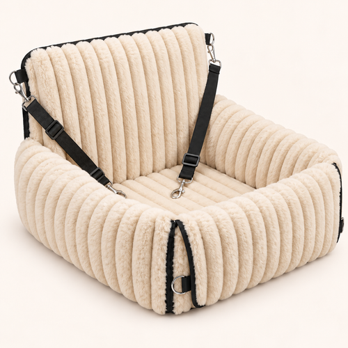 Beige Walkiies Bed: angled view showing the padded sides and tall back.