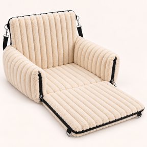 Beige Walkiies Bed: fully open with its front panel flat.