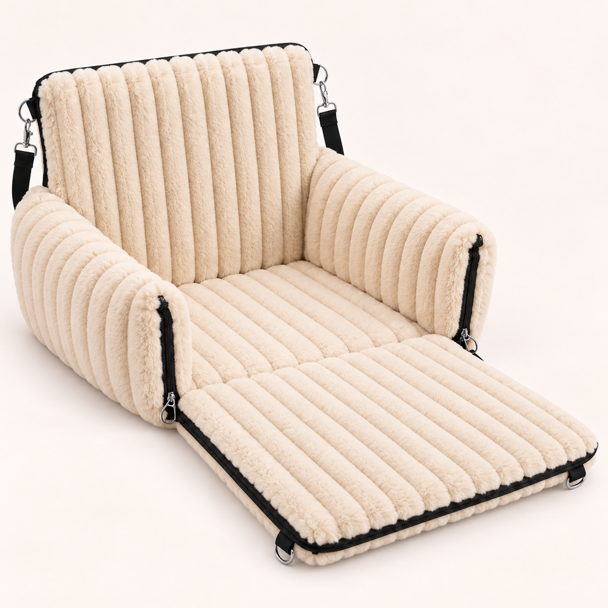 Beige Walkiies Bed: fully open with its front panel flat.